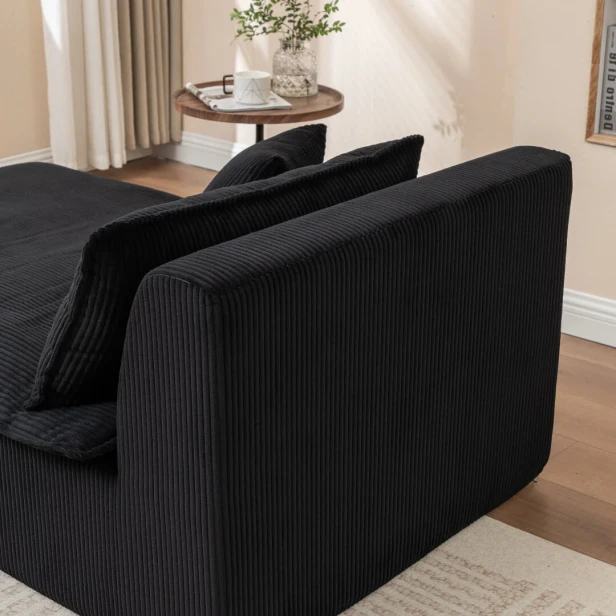 Leżanka wypoczynkowa z podłokietnikiem - Czarna, zbliżenie na zagłówek.