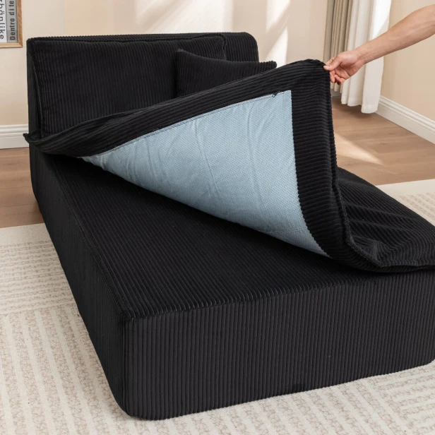 Leżanka wypoczynkowa z podłokietnikiem - Czarna, zdejmowany pokrowiec, mata.