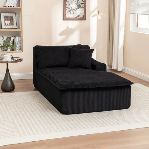 Leżanka wypoczynkowa z podłokietnikiem - Czarna, aranżacja w salonie.