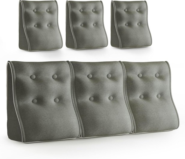 Zestaw 3 Modułowych Poduszek Lędźwiowych – Szary Len, Pikowane i Ergonomiczne.