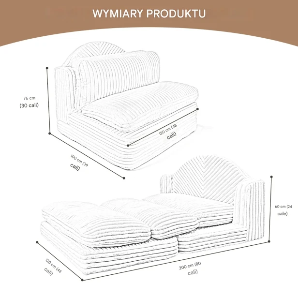 Wymiary Modułowego Fotela i Szezlonga – Konfiguracja Beżowego Mebla Wypoczynkowego