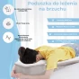 Infografika przedstawiająca zalety ergonomicznej poduszki do leżenia na brzuchu.