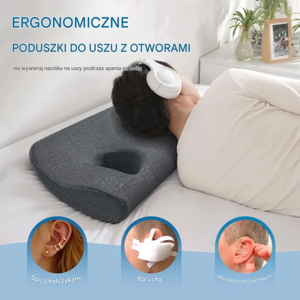 Wizualne podsumowanie problemów rozwiązywanych przez poduszkę do spania na boku z otworami.
