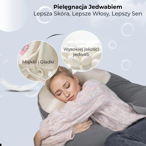 Kobieta śpi na poduszce z jedwabną poszewką.