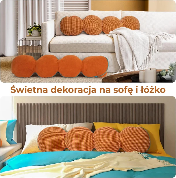 Poduszka segmentową wąż jako element dekoracyjny do salonu i sypialni. Główny tytuł: Świetna dekoracja na sofę i łóżko