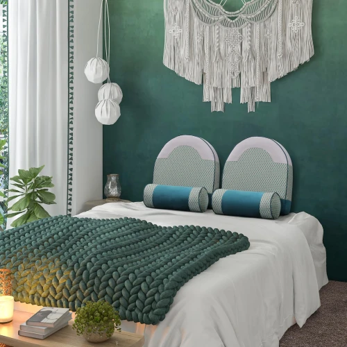 Profesjonalny Zestaw Ortopedycznych Poduszek zielony, aranżacja w sypialni. podwójny.