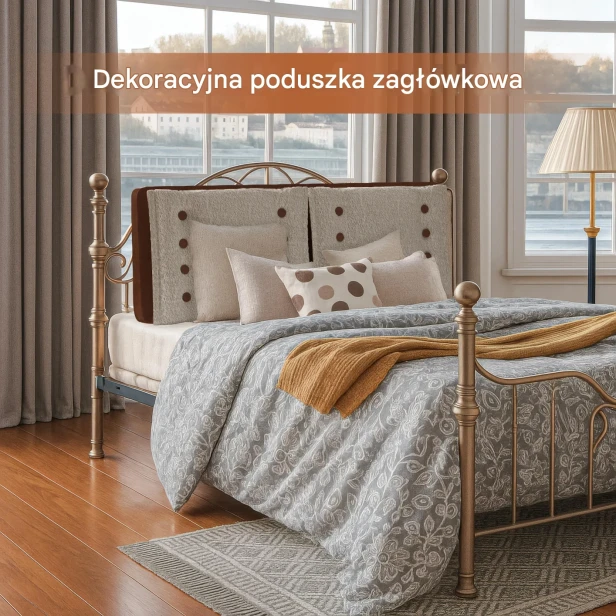 Stylowa sypialnia z centralnie umieszczonym łóżkiem, prezentującym Duży Zagłówek Do Czytania Vintage.