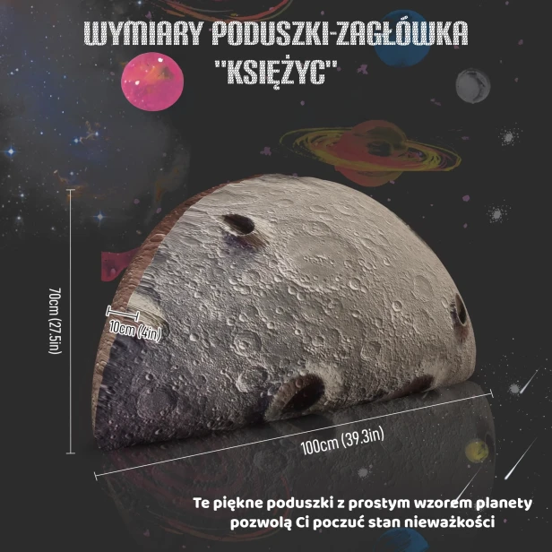 Wymiary Poduszki Zagłówka Księżyc Moon 100x70cm Duża Poduszka Planeta 3D.