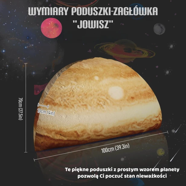 Grafika przedstawiająca wymiary poduszki w kształcie Jowisza 3D