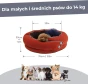 infografika prezentująca legowisko w kolorze rdzawym/terakotowym, przeznaczone dla małych i średnich psów.