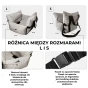 Grafika porównująca rozmiary S i L fotelika samochodowego dla psa w paski.