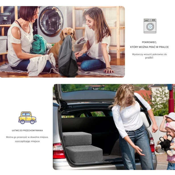 Schodki dla psa – Łatwe czyszczenie (pokrowiec prany w pralce) i wygodne przechowywanie w samochodzie