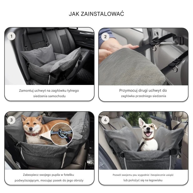 Prosta instrukcja montażu fotelika samochodowego dla psa na tylnym/przednim siedzeniu!