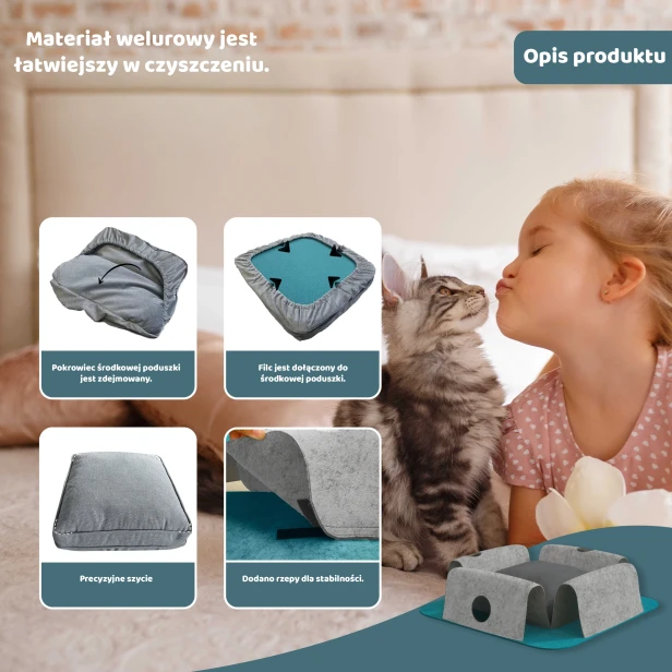 Detale Legowiska dla Kota z Filcu – Zdejmowany Pokrowiec Welurowy i Precyzyjne Szycie