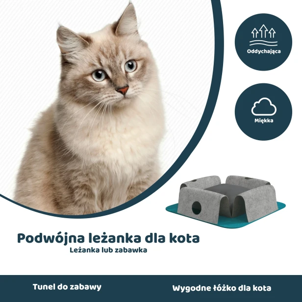 Podwójna Leżanka dla Kota z Filcu – Tunel do Zabawy i Oddychające Łóżko