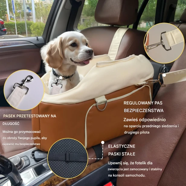 System Bezpieczeństwa Fotelika Samochodowego dla Psa – Pasy Stałe i Regulowany Pas Ograniczający Ruch
