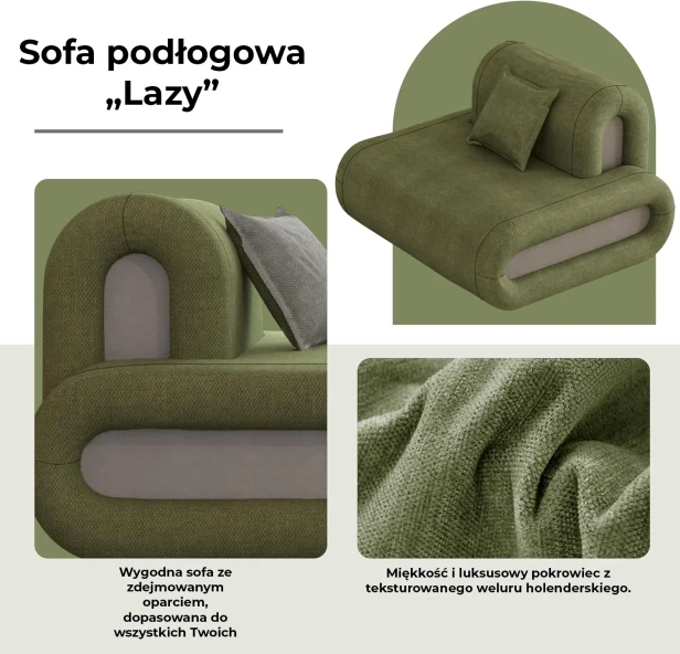 Sofa Podłogowa „Lazy” z Teksturowanego Weluru – Modułowy Komfort i Luksusowy Design