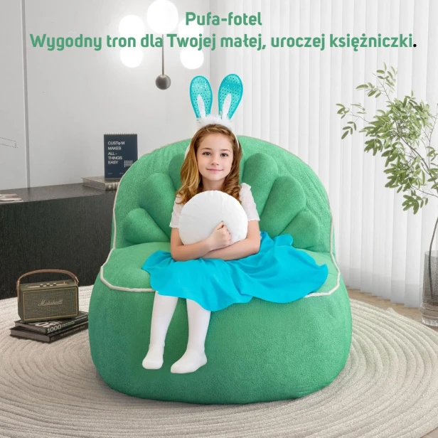 Pufa-Fotel Muszla dla Dzieci - Wygodny Tron Księżniczki, Kolor Zielony