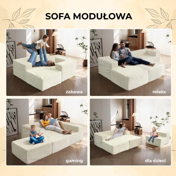Sofa Modułowa w kształcie litery "U", wszechstronność zastosowania.