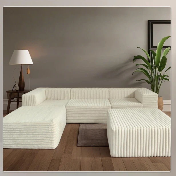 Sofa Modułowa w kształcie litery "U", aranżacja w salonie.