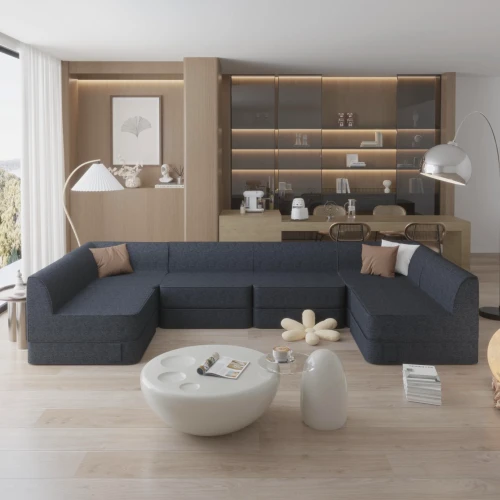 Sofa Modułowa Narożna w Kształcie Litery U, aranżacja w salonie.