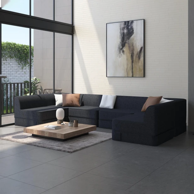 Sofa Modułowa Narożna w Kształcie Litery U, aranżacja w salonie.
