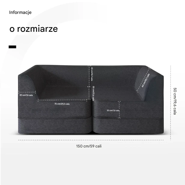 Modułowa Sofka Sekcyjna, podwójna, wymiary produktu.