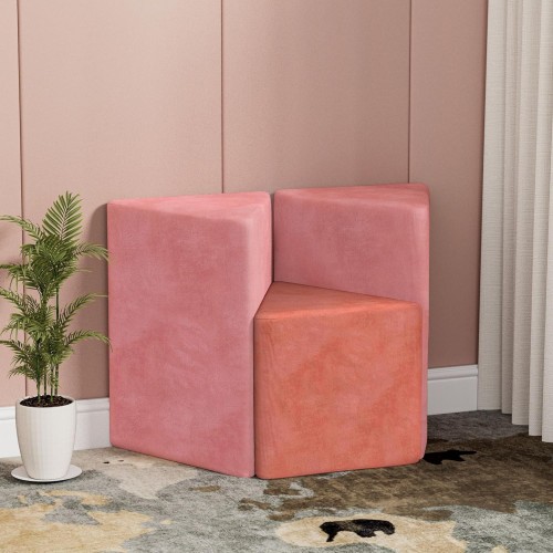 Zestaw 3 modułowych puf w kolorze lawendowym. Aranżacja w domu.