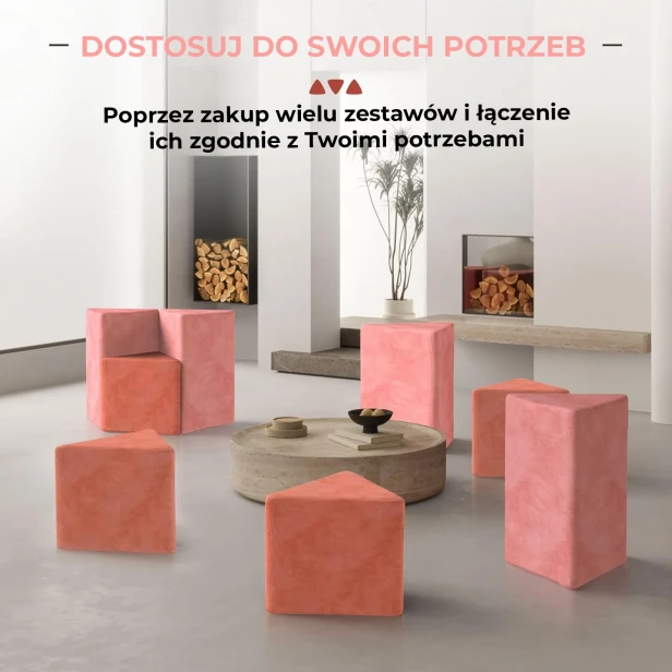 Twórz nieskończone aranżacje! Odkryj modułowe pufy do salonu – łatwo łącz wiele zestawów i dopasowuj meble do każdej przestrzeni. Maksymalna elastyczność i styl.