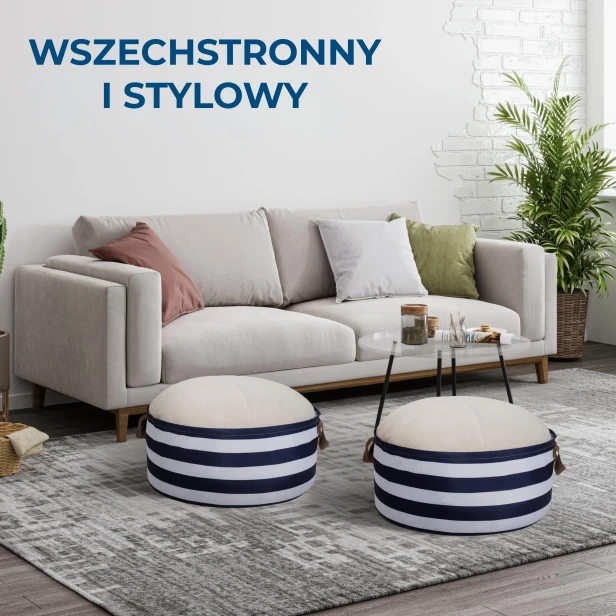 Pufa z Pojemnikiem (Schowkiem), aranżacja w salonie.