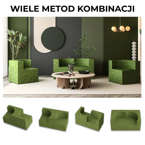 "WIELE METOD KOMBINACJI", prezentuje elastyczność modułowych foteli "aksamitny uścisk" w aranżacji nowoczesnych wnętrz.