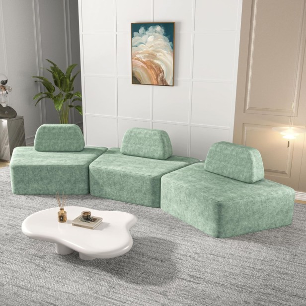 Zestaw potrójny Narożnika Modułowego Półokrągłego, aranżacja w salonie.