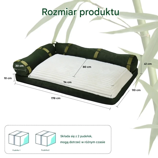 Aksamitna Sofa Podłogowa z Funkcją Spania i Oparciem, wymiary produktu.