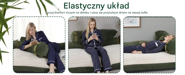 Aksamitna Sofa Podłogowa z Funkcją Spania i Oparciem, Elastyczny układ.