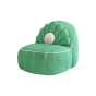 Wypoczynkowy Fotel Muszla. Fotel w kształcie muszli do pokoju dziecka, pufa zielona welurowa, miękkie siedzisko, lamówka biała.