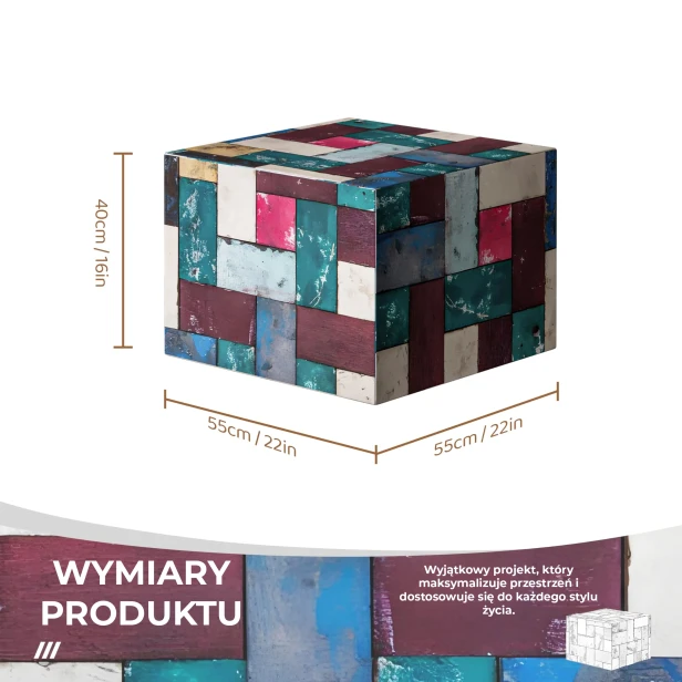 Nowoczesny podnóżek, pufa. Wymiary produktu.