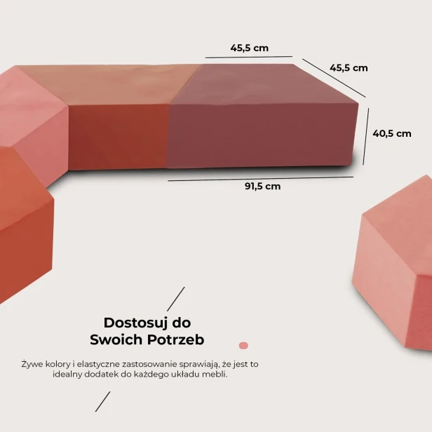 Modułowy Zestaw Aksamitnych Puf, wymiary.
