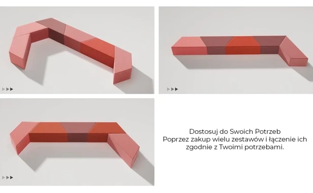 Modułowy Zestaw Aksamitnych Puf, konfiguracje.