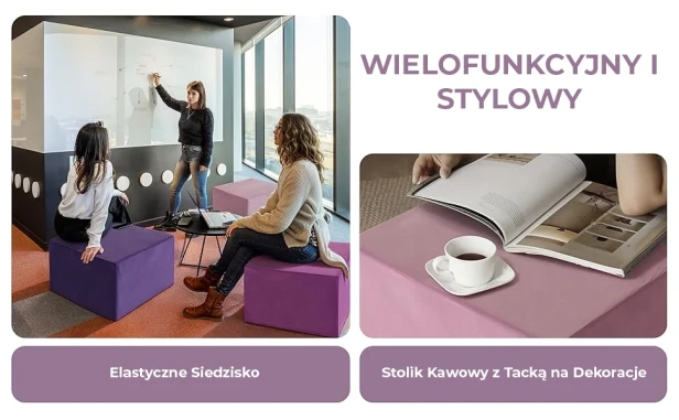 Modułowe podnóżki lawendowe. Wielofunkcyjne i stylowe piankowe pufy/kostki.