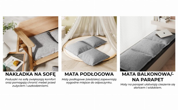 Zestaw 4 Szarych Modułowych Poduszek, rodzaje zastosowania.