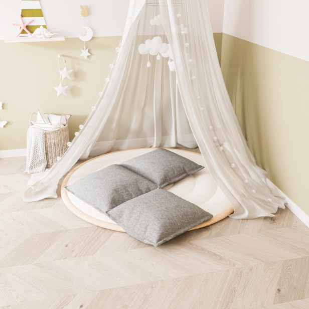 Zestaw 4 Szarych Modułowych Poduszek, aranżacja w pokoju dziecięcym.