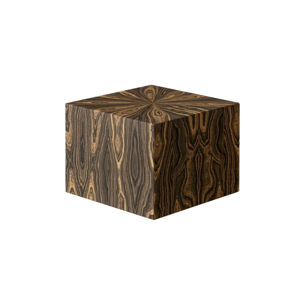 Nowoczesny podnóżek, pufa. Minimalistyczna kostka, pluszowe siedzisko. Wzór ciemne drewno.