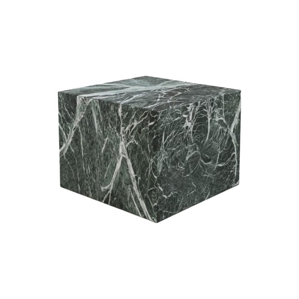 Nowoczesny podnóżek, pufa. Minimalistyczna kostka, pluszowe siedzisko. Wzór ciemnozielony marmur.