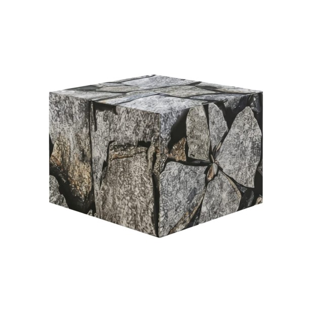 Nowoczesny podnóżek, pufa. Minimalistyczna kostka, pluszowe siedzisko. Wzór marmur.