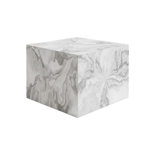 Nowoczesny podnóżek, pufa. Minimalistyczna kostka, pluszowe siedzisko. Wzór biały marmur.