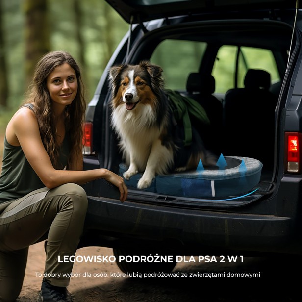 Pies w aucie z kobietą na Przenośne Legowisko Podróżne Dla Zwierząt