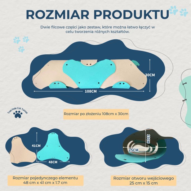 Koci Tunel Z Filcu, rozmiar produktu.