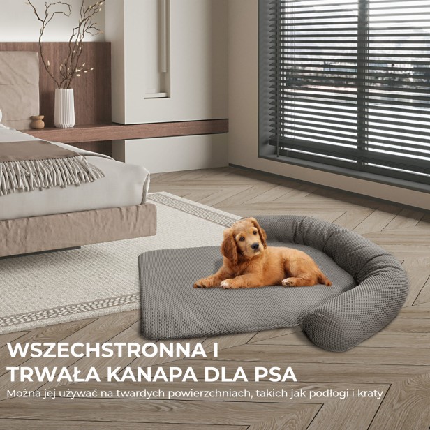 Pies leżący na Przewiewnym Legowisku dla Psa/Kota na Kanapę, na podłodze.