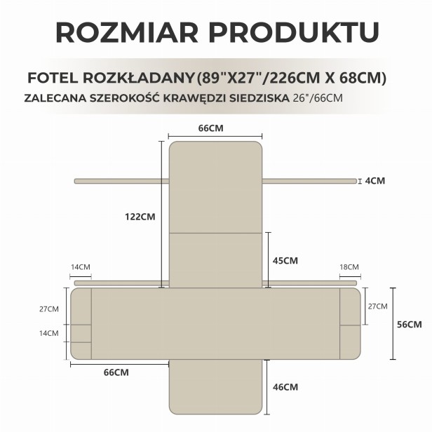 Pokrowiec z Poduszką Podpierającą Plecy, rozmiar produktu.