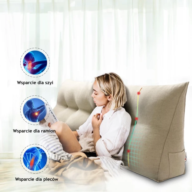 Trójkątna Poduszka do Czytania – Len Biała, rodzaje wsparcia.